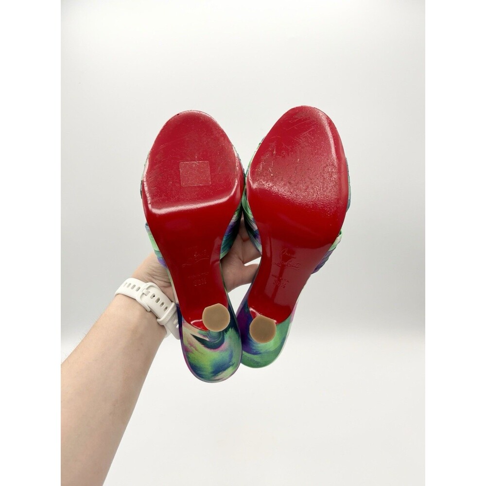 Christian Louboutin Nichol Is Back Blue Watercolor Satin Mule Heels Size EU 38.5 - Picture 9 of 11